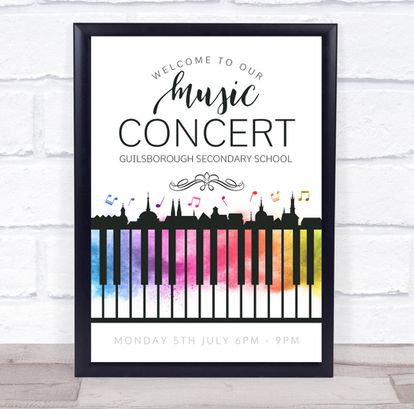 Live Music Concert Welcome Watercolour Piano Personalised Event Party Sign