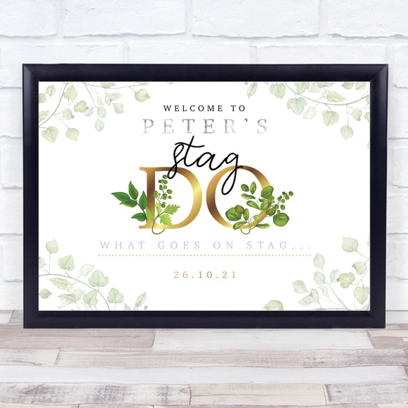 Stag Do Gold & Vine Leaves Personalised Event Occasion Party Decoration Sign