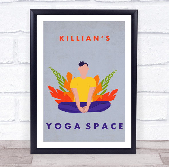 Male Yellow Sitting Yoga Gym Space Room Personalised Wall Art Sign