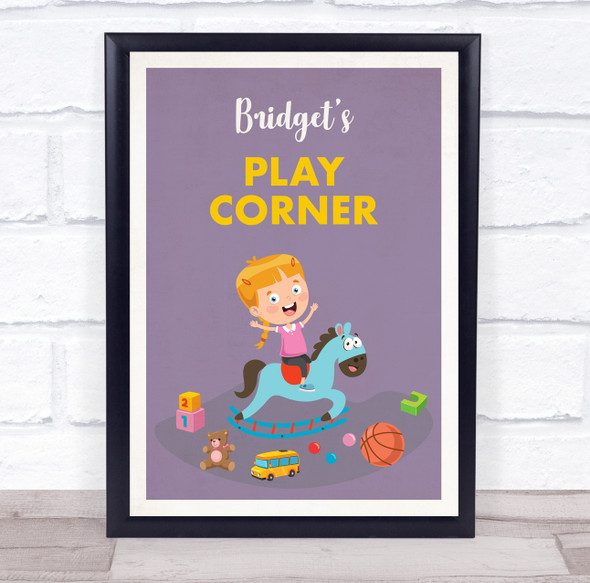 Ginger Kid On Rocking Horse Play Corner Room Personalised Wall Art Sign