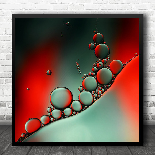 Macro Colour Red Water Drop Drops Droplet Bubble Bubbles Droplets Square Wall Art Print