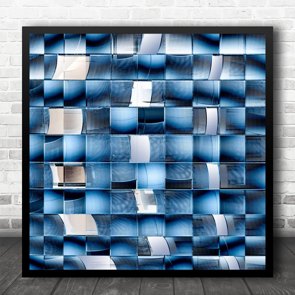 Abstract Blue Geometry Grid Cubes Pattern Shapes Cube Facade Square Wall Art Print