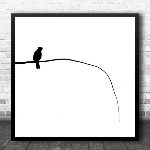 Graphic Bird Branch Animals Sitting Haiku Asia Simple Minimalism Square Wall Art Print