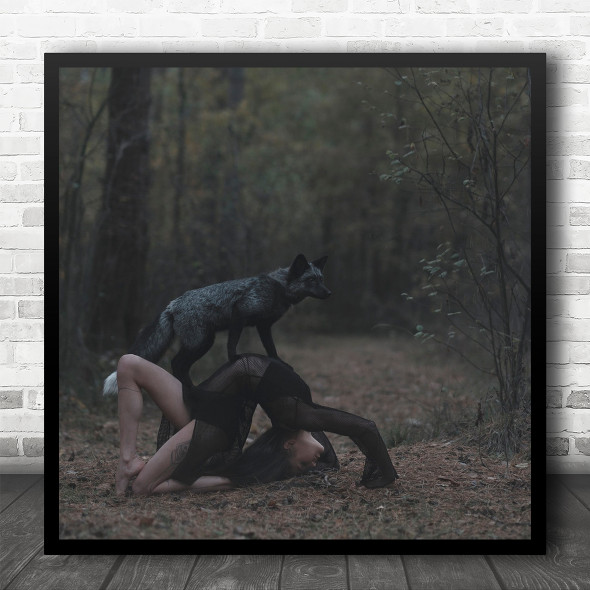 Pose Girl Model Woman Portrait Outside Outdoors Dog Dogs Wolves Square Wall Art Print