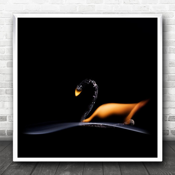 Swan Lake River Symbolism Match Burn Burning Flame Fire Dark Square Wall Art Print