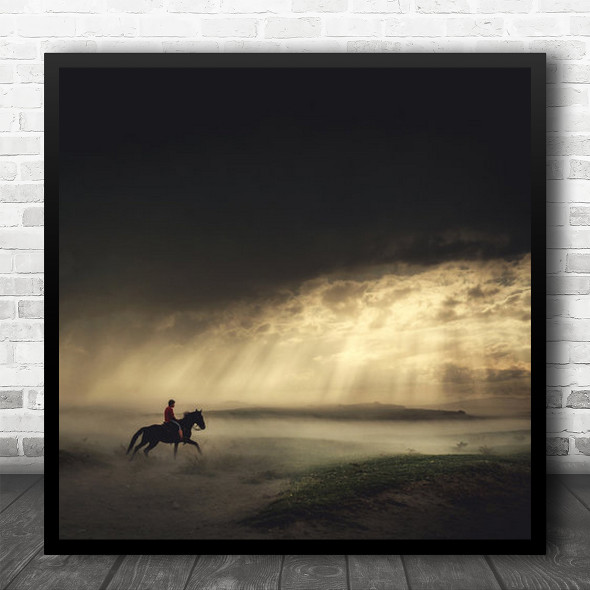 Horses Horse Migration Kapadokya Cappadocia Dust Sky Clouds Square Wall Art Print