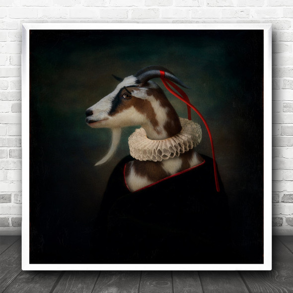 Collar Goat Animal Animals Ribbon Square Wall Art Print