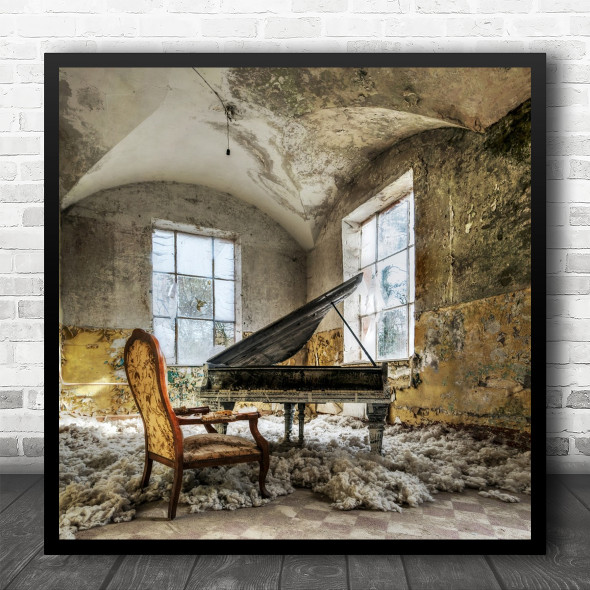Chair Piano Grand Music Performance Concert Vintage Old Age Torn Square Wall Art Print