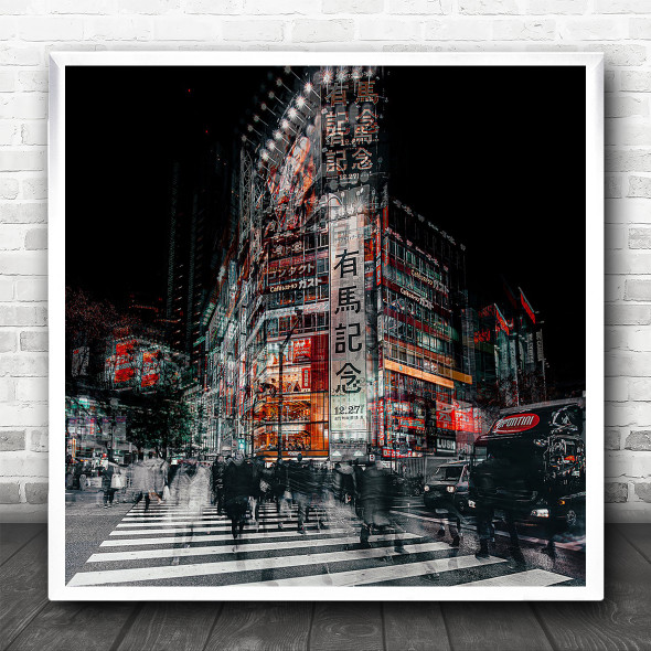 Tokyo Japan Abstract Fine art Visual Asia Night Double Exposure Square Wall Art Print