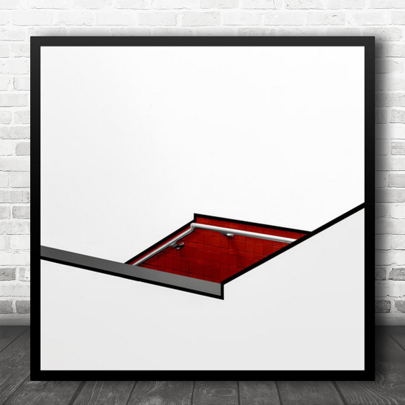 Red Stairs Staircase Minimalism Minimalistic Simple Simplicity Square Wall Art Print
