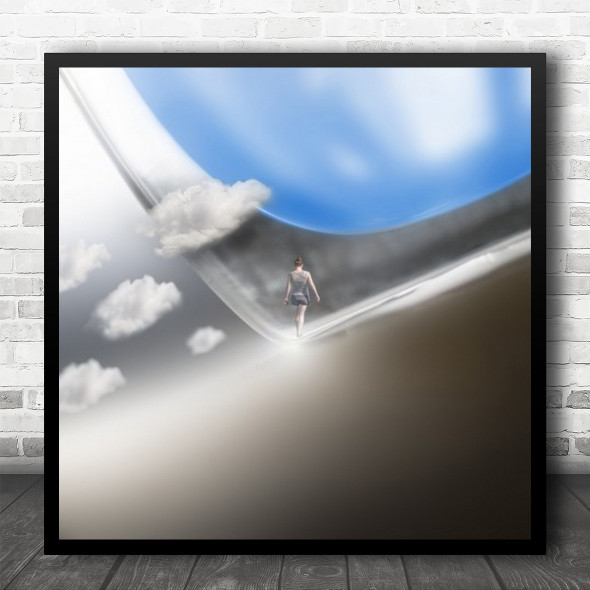 Edited Woman Fantasy Dream Dreaming Sunlight Clouds Window Sky Square Wall Art Print