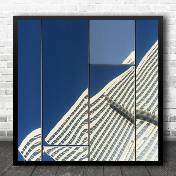 Reflection Lines Dusseldorf Germany Blue Architecture Abstract Square Wall Art Print