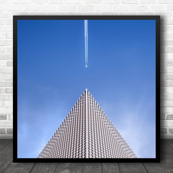Composition Architecture Contrails Airplane Airliner Aviation Square Wall Art Print