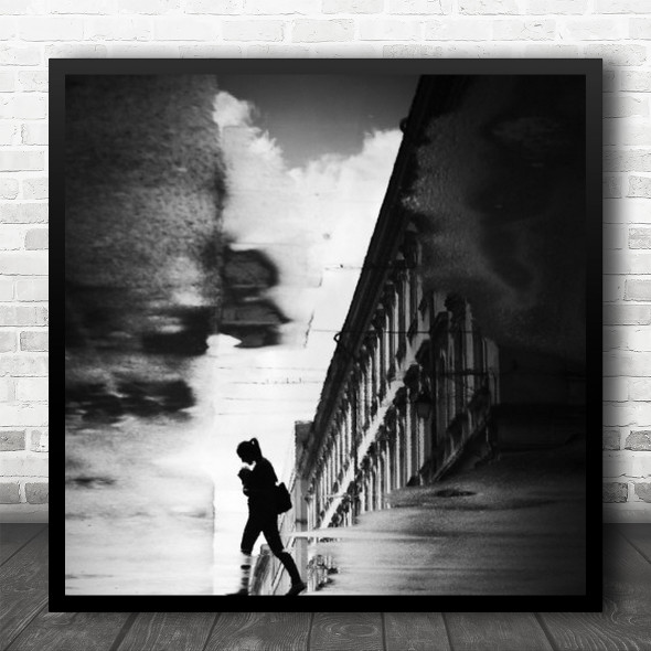 Reflection Street Walking Marasesti Rain Rainy Puddle Ground Square Wall Art Print