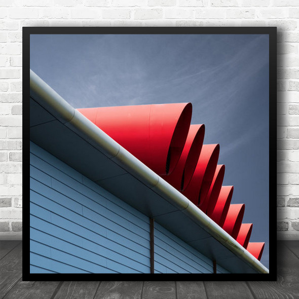 Red Pipes Pipe Tube Tubes Modern Roof Abstract Architecture Square Wall Art Print