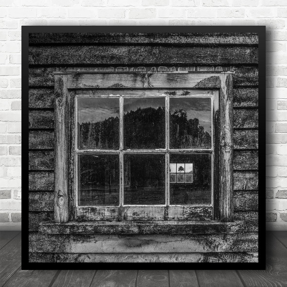 House Hut Wood Window Frame Wall Architecture Abstract Tree Square Wall Art Print