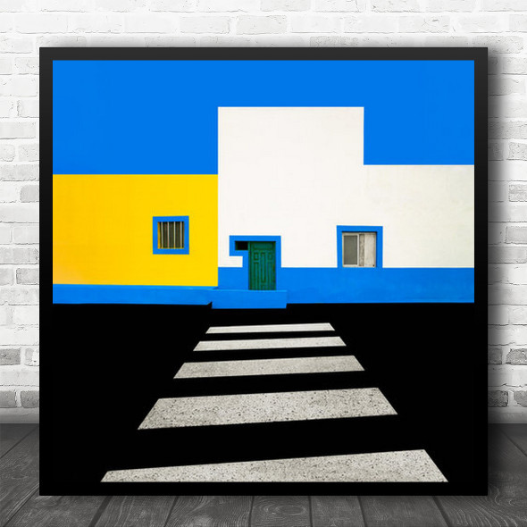 Architecture Abstract Buildings Yellow Blue Minimal Graphic Square Wall Art Print