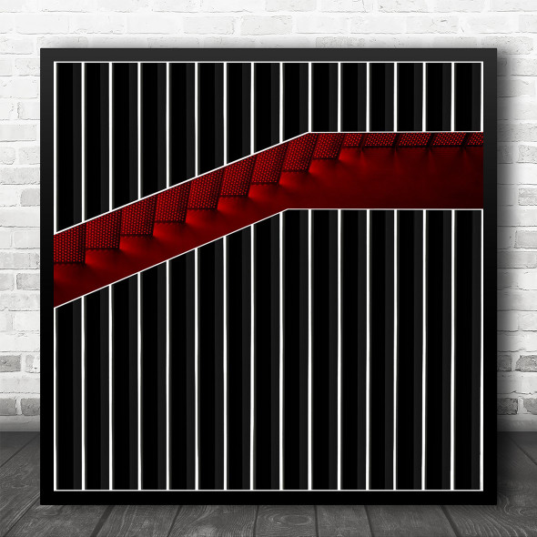Staircase Iron Aluminium Steps Red Stripes Lines Abstract Square Wall Art Print