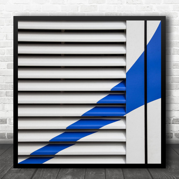 Abstract Lines Door Window Blue Stripe White Blinder Square Wall Art Print