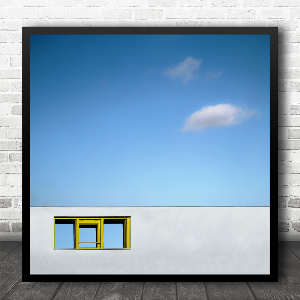 Window Yellow Sky Building Cloud Blue Shapes Line Square Wall Art Print