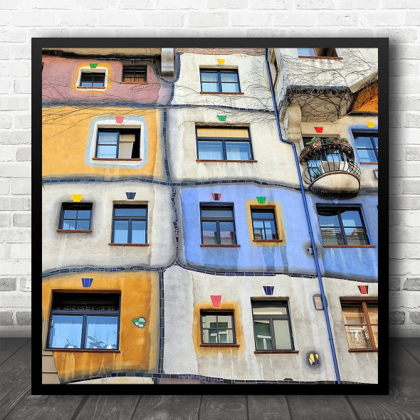 Wonky Windows Facade Balcony Wall Architecture Square Wall Art Print