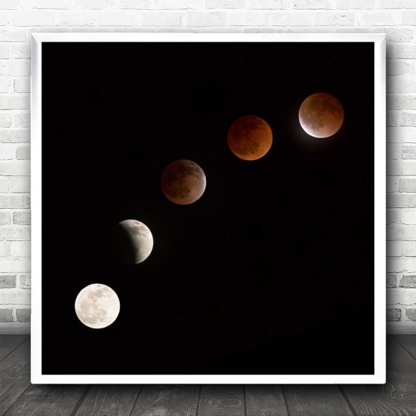 Moon Planet Planets Phases Full Space Universe Astronomy Dark Square Wall Art Print