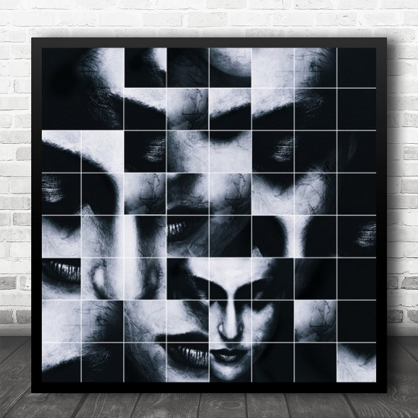 Portrait Puzzle Conceptual Monochrome Maze Mosaic Face Pieces Square Wall Art Print