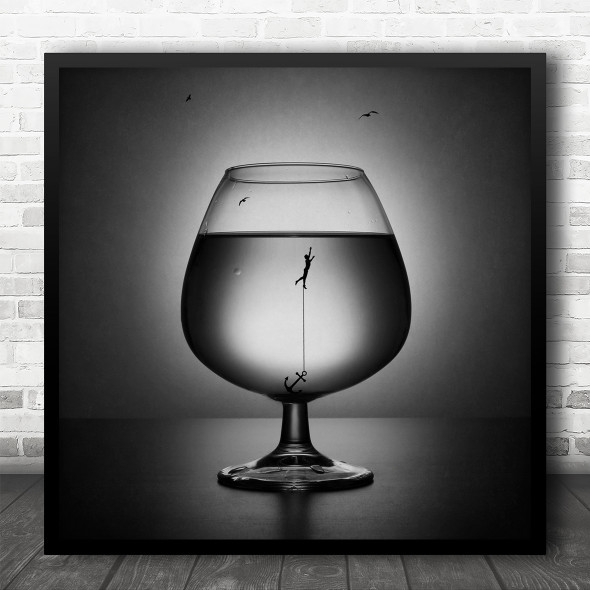 Glass Anchor Maritime Swim Swimming Water Surface Drown Drowning Square Wall Art Print