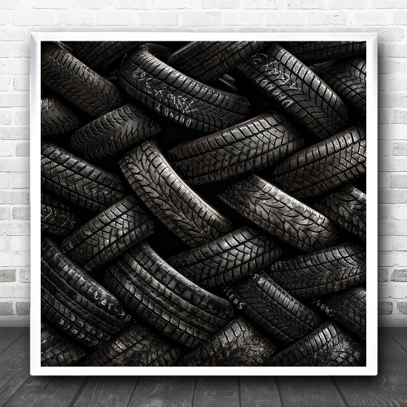 Tire Black White Pattern Abstract Bruges Tires Recycling Recycle Square Wall Art Print