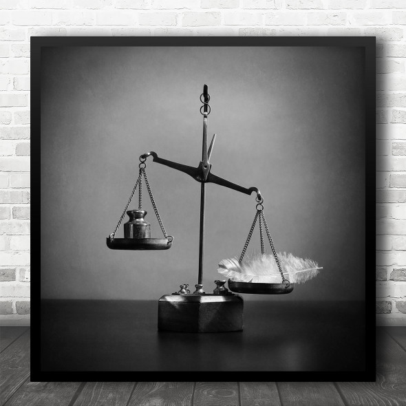 Still Life Surreal Weight Balance Scale Measure Conceptual Metal Square Wall Art Print