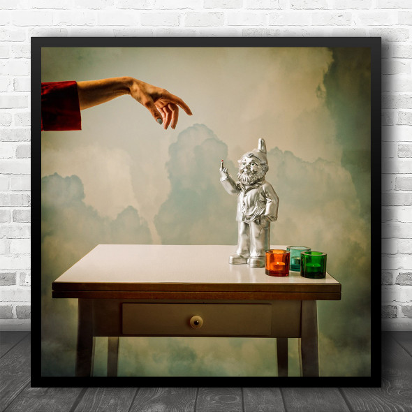 Hamburg Germany Garden Gnome Candle Candles Hand Hands Pointing Square Wall Art Print