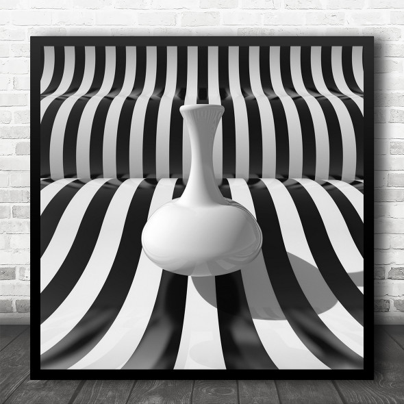 Zebra Stripes Vase Abstract Still Life Lines Contrast Porcelain Square Wall Art Print
