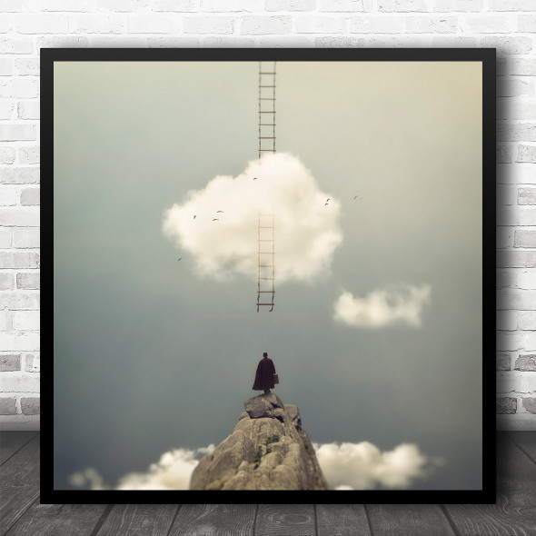 Ladder Sky Clouds Cloud Cape Bag Suitcase Travel Journey Secret Square Wall Art Print