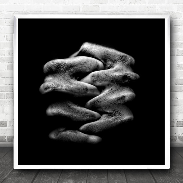 Hands Knuckle Knuckles Hand Fist Chain Clenched Clench Together Square Wall Art Print
