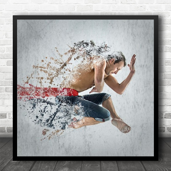 Edited Man Motion Splash Montages Composites Posture Expression Square Wall Art Print