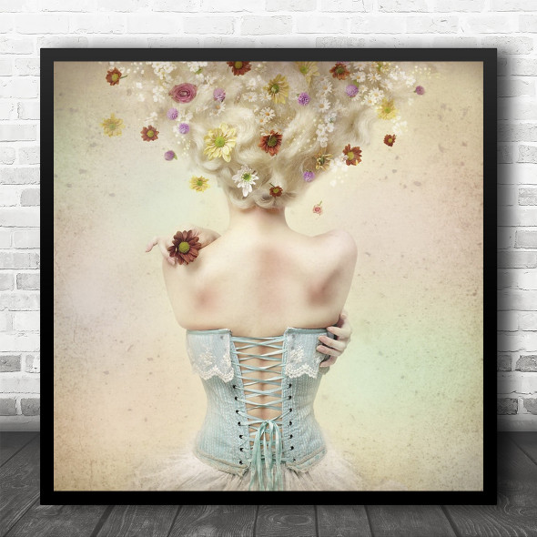 Spring Dress Back Blond Classic Corset Woman Girl Flower Summer Square Wall Art Print