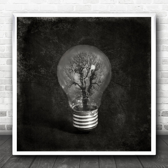 Tree Conceptual Bulb Light Electricity Energy Lamp Glass Bottle Square Wall Art Print