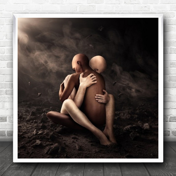 Apocalypse End World Home Studio Survival Naked People Hugging Square Wall Art Print