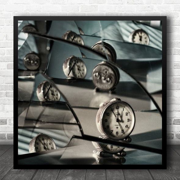 Edited Clock Mirror Time Broken Shadow Reflection When Ran Out Square Wall Art Print