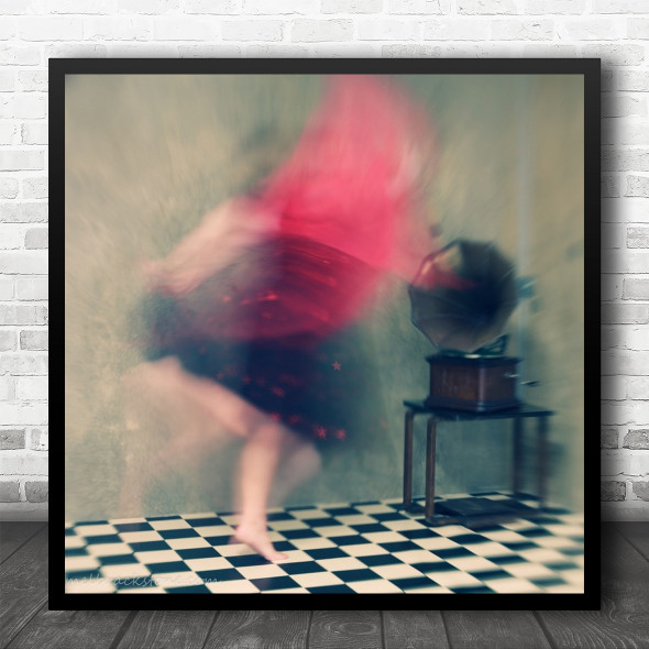 Woman Motion Lens baby Checkers Chequered Vintage Classic Old Square Wall Art Print