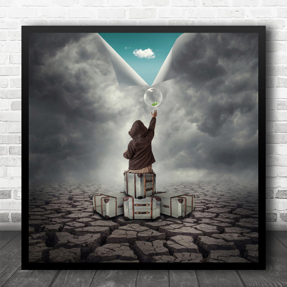 Edited Fantasy Boxes Sky Clouds Concept Conceptual Kid Storm Square Wall Art Print