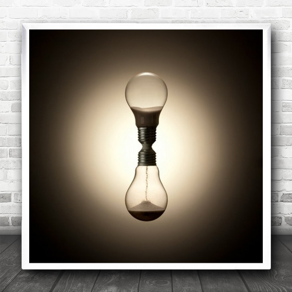 Lightbulb Clock Sand Light Bulb Hourglass Time Surreal Sepia Square Wall Art Print