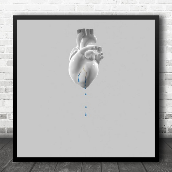 Edited Heart Selective Colour Colours Paint Blue White Blood Square Wall Art Print
