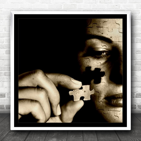 Montage Surreal Puzzle Conceptual Portrait Hand Piece Sepia Square Wall Art Print