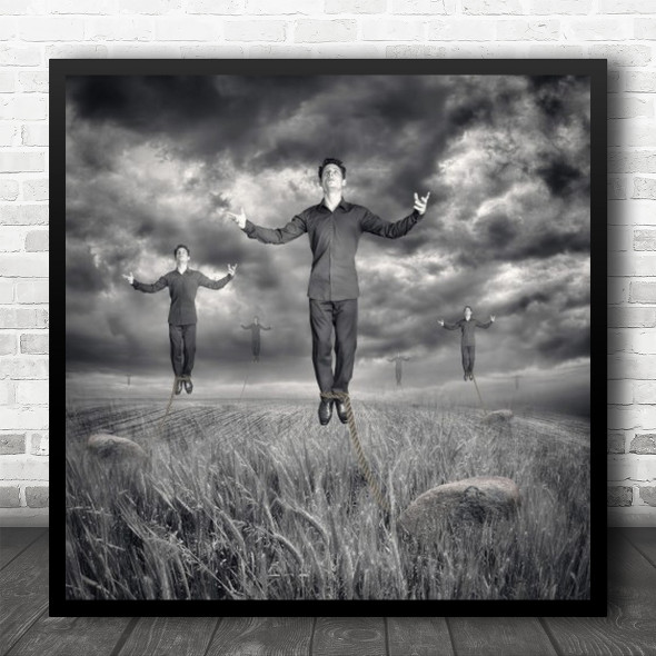 Surreal Composite Conceptual Fine art Monochrome Levitation Square Wall Art Print