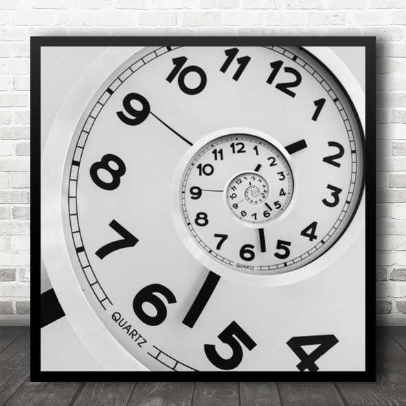 Time Spiral Droste Clock Hours Graphic Watch Number Numbers Square Wall Art Print