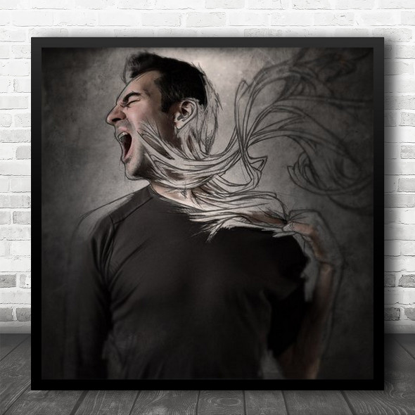 Scream Screaming Horror Thriller Self Drawing Illustration Square Wall Art Print