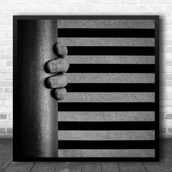 Abstract Lines Pillar Hand Stripes Black And White Nails Square Wall Art Print