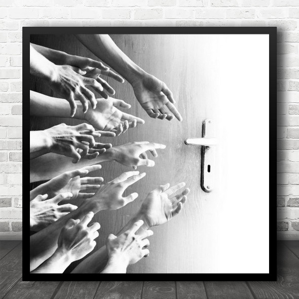 Iran Hands Hand Reach Reaching Door Doorway Open Unlock Square Wall Art Print