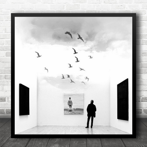 Free As A Bird Alone Man Art Gallery Black And White Square Wall Art Print
